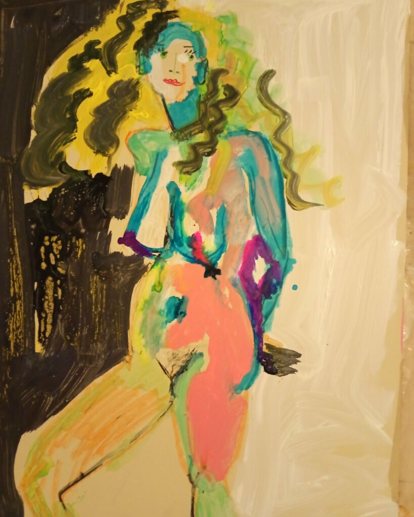 Miss E, techniques mixtes sur bois, 80 X 60 cm, peinture de Cécilia Makhloufi
